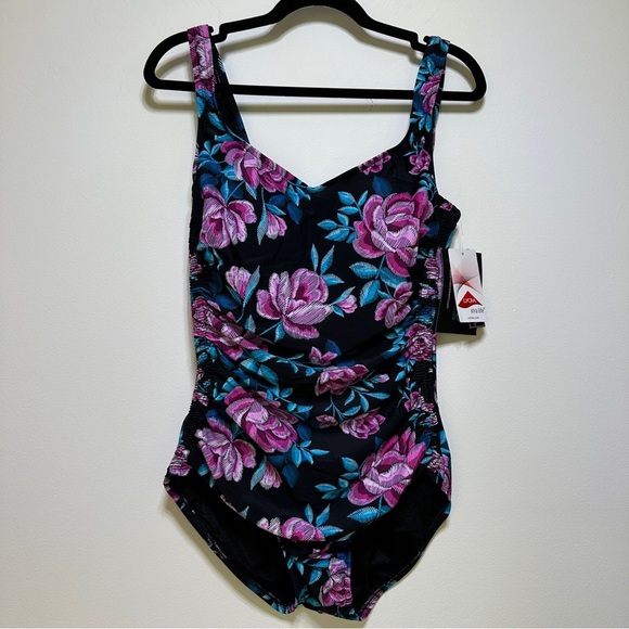 Maxine of Hollywood | Midnight Orchid Shirred One Piece Tummy Control Swimsuit - Picture 1 of 5